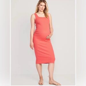 Old Navy Maternity Coral Tropics Ribbed Square Neck Midi Dress - XXL